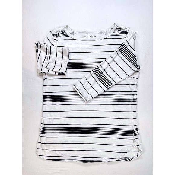 Eddie Bauer Top, Long Sleeve Striped Boat Neck, Snap Shoulder,‎ Women's Sz L-EUC - Picture 1 of 6